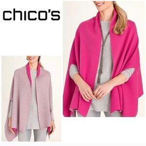 Chicos 4 Way Travel Wrap Cape in Reversible Pink One Size Fits Most